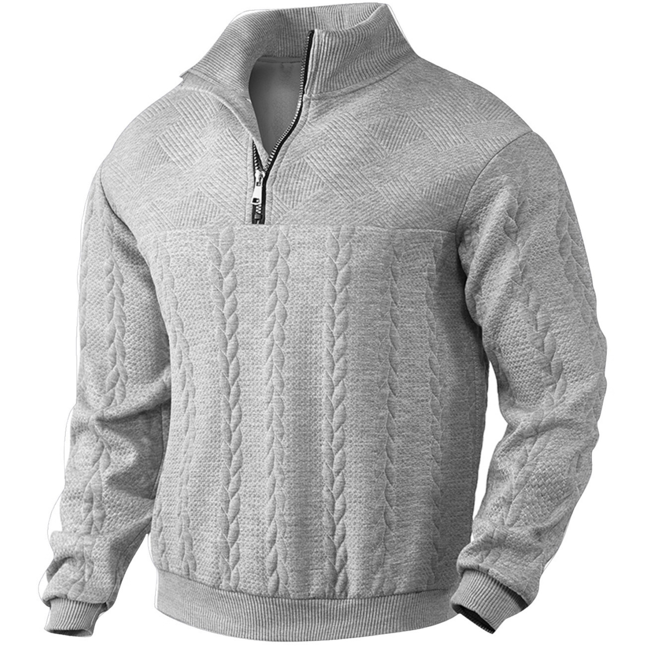 Cross Border American Retro Casual Stand Collar Zipper Pullover Loose Knitwork Long Sleeve Outdoor Custom_voghion.com