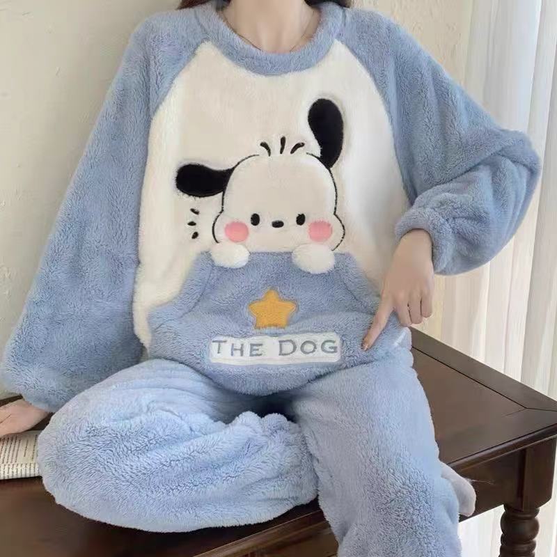 Puppy Pajamas Women's Winter Coral Fleece Thickened Flannel Home Clothing Set 2025 New Autumn and Winter
