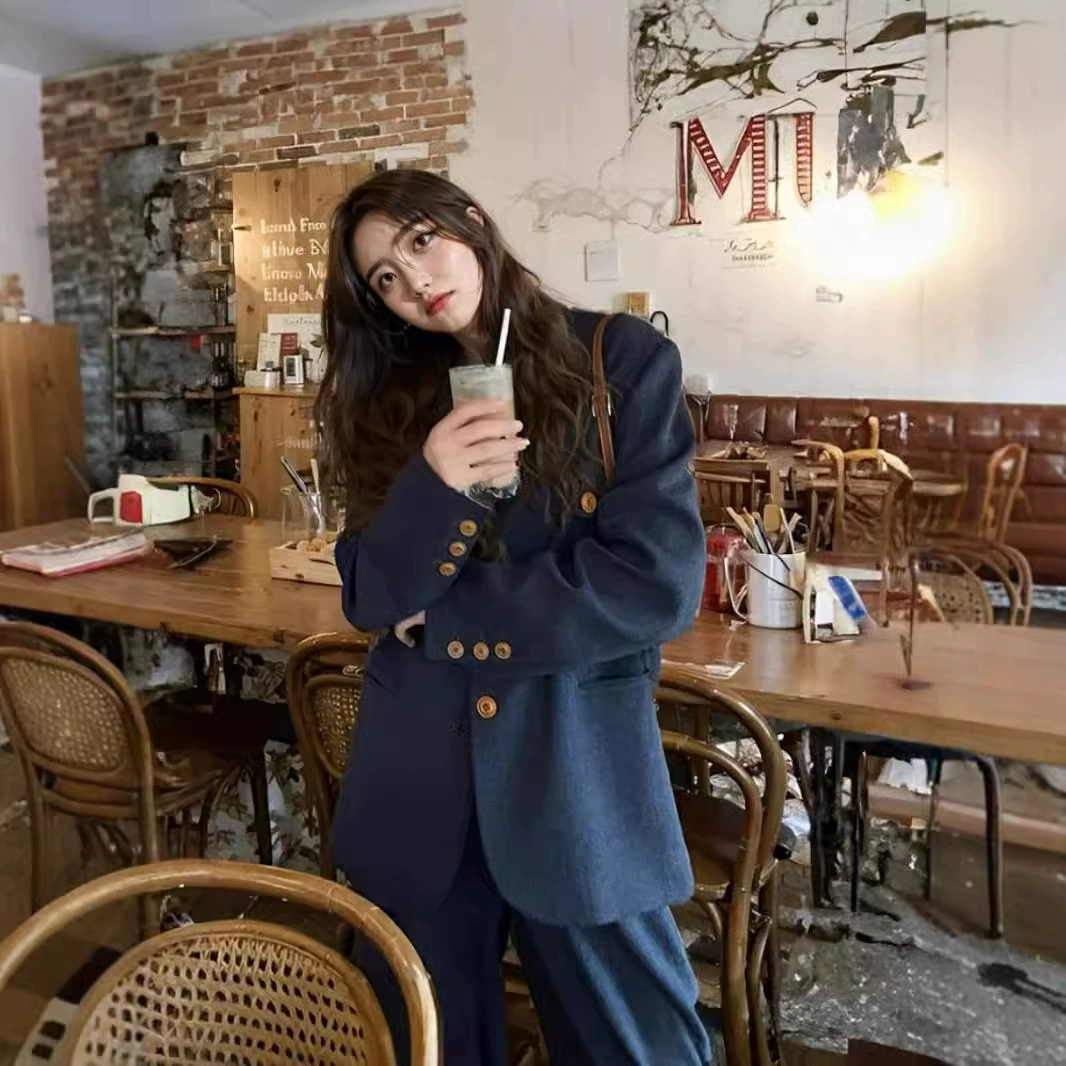 2025 новый весенне-осенний костюм, модный костюм в стиле старых денег, широкие брюки, костюм-двойка [6637]