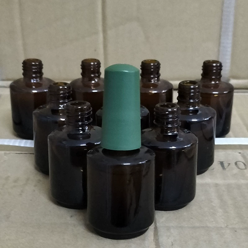 Флакон из коричневого стекла 15 мл, круглый флакон для лака для ногтей с кисточкой, многоразовый стеклянный флакон, оптовая продажа в наличии.