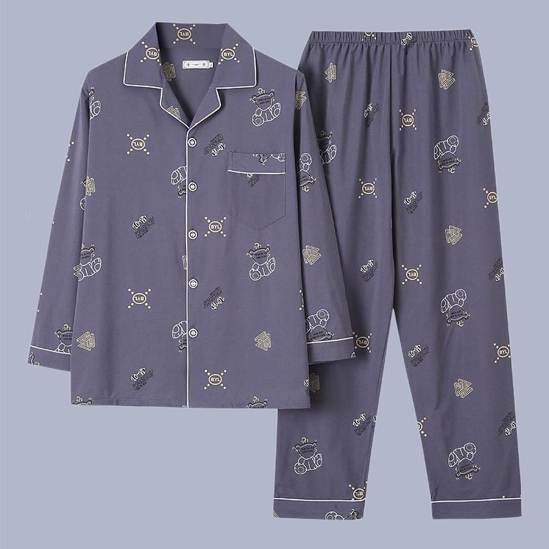 100% algodón pijamas de los hombres de primavera y otoño de manga larga traje de dos piezas más el tamaño suelto de la Juventud de los hombres homewear Delgado