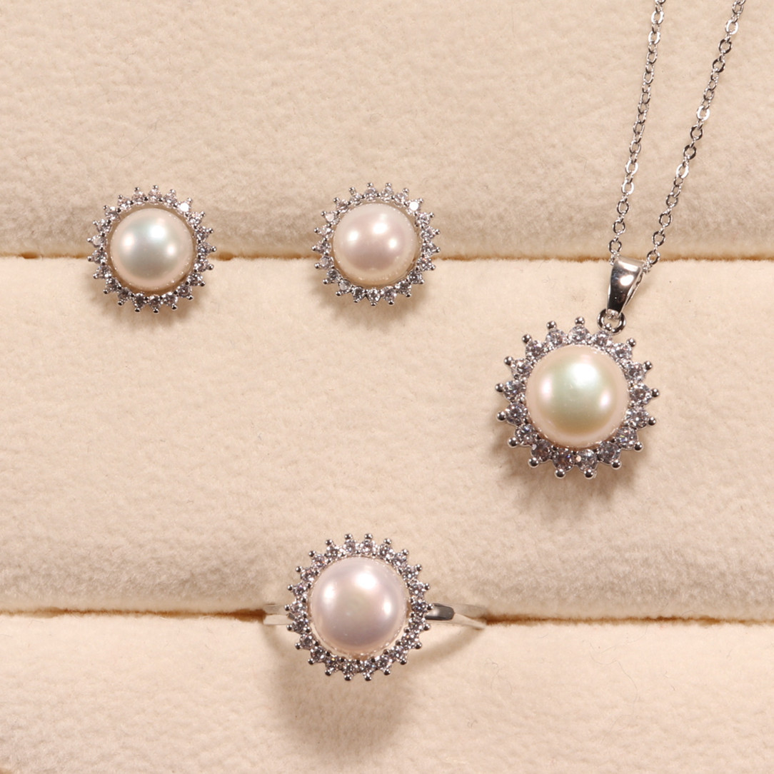 8g Weight Zircon Inlay Material Freshwater Pearl Copper Freshwater Pearl Jewelry Sets