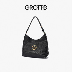 GROTTO ブラックストーンホーボー スモールベジタブルタンニンなめしシープスキン 通勤 ショルダー クロスボディ 脇下 ソフトバッグ
