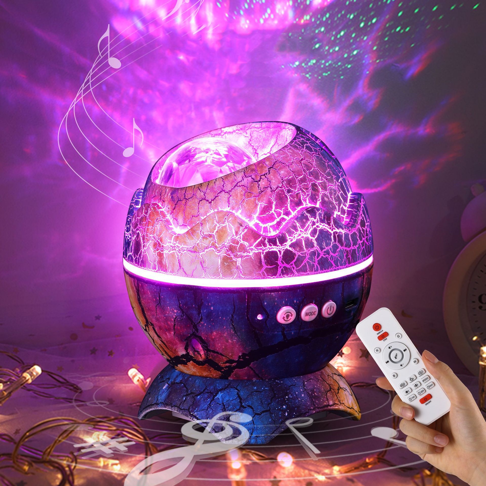 亚马逊跨境裂纹恐龙蛋星空灯音乐款满天星投影仪卧室蓝牙投影夜灯