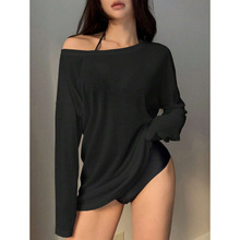 C 45536 Asymmetric Off-shoulder Short Sleeve б��¶����ɶ�