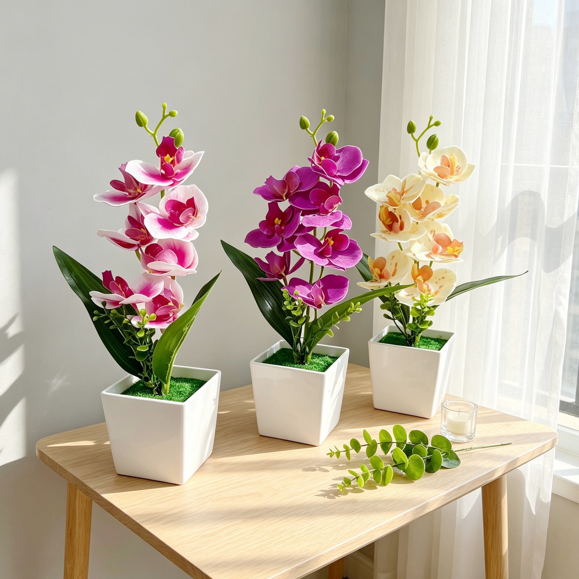 Nuevo cuadrado 7 orquídeas mariposa bonsai decoración de oficina pequeña maceta falsa plantación verde bonsai decoración