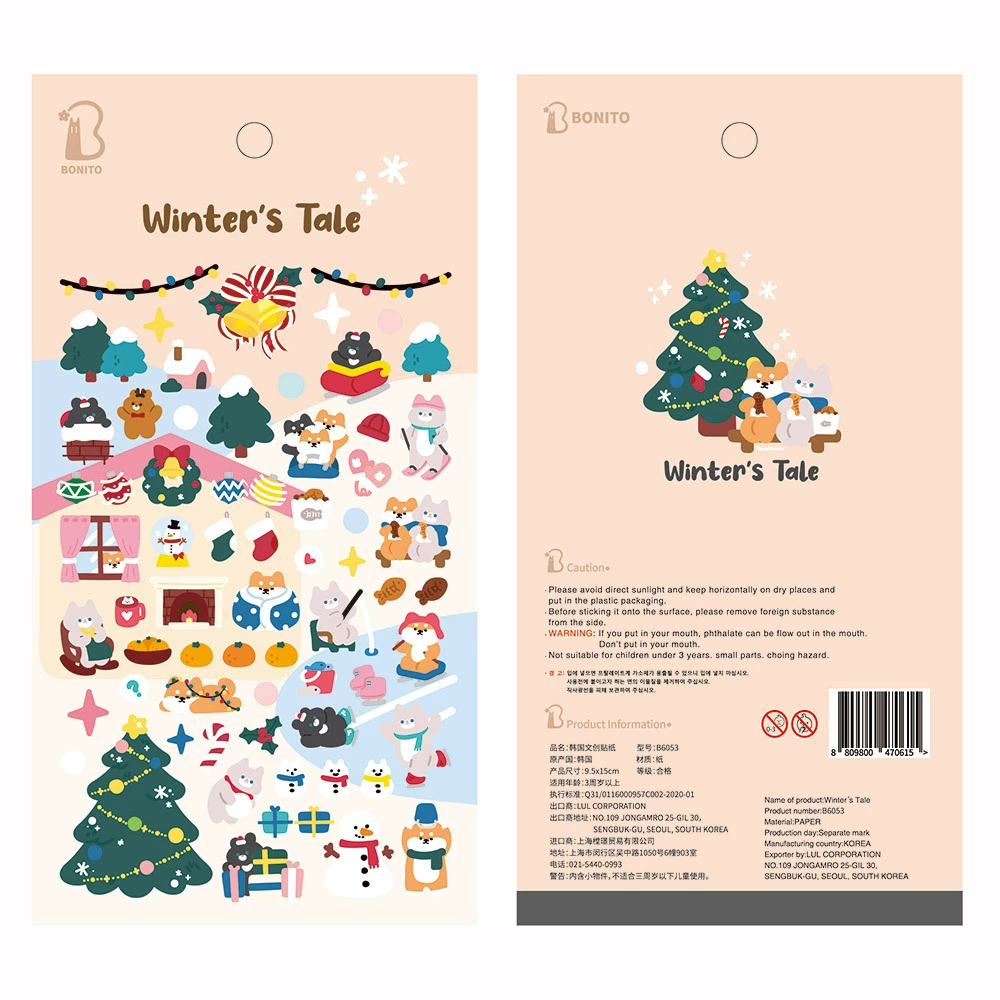 Sticker Sheet Bonito B6053 — Winter's Tale Christmas Animals, Paper 9.5×15 cm