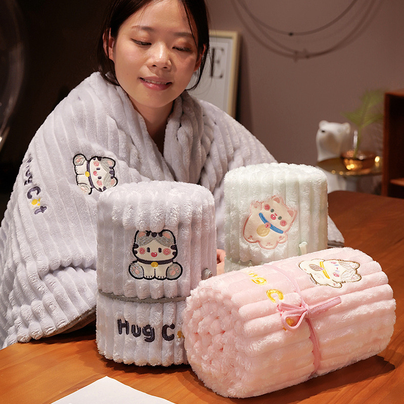 abrazar gatos estriados mantas de coral mantas de peluche correa de oficina portátil estudiantes de clase siesta mantas al por mayor
