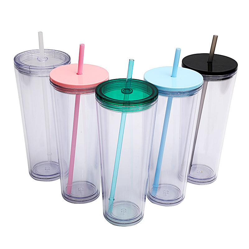 工場直接供給スポット 750 ミリリットル二層プラスチックストローカップクリエイティブ透明コールドドリンクカップカスタマイズ可能なロゴウォーターカップ|undefined