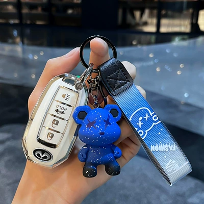 Car key bag Finidi qx50 key - infiniti-f-smart-4-key-horn-key-single-shell-white-blue-violent-bear-pendant