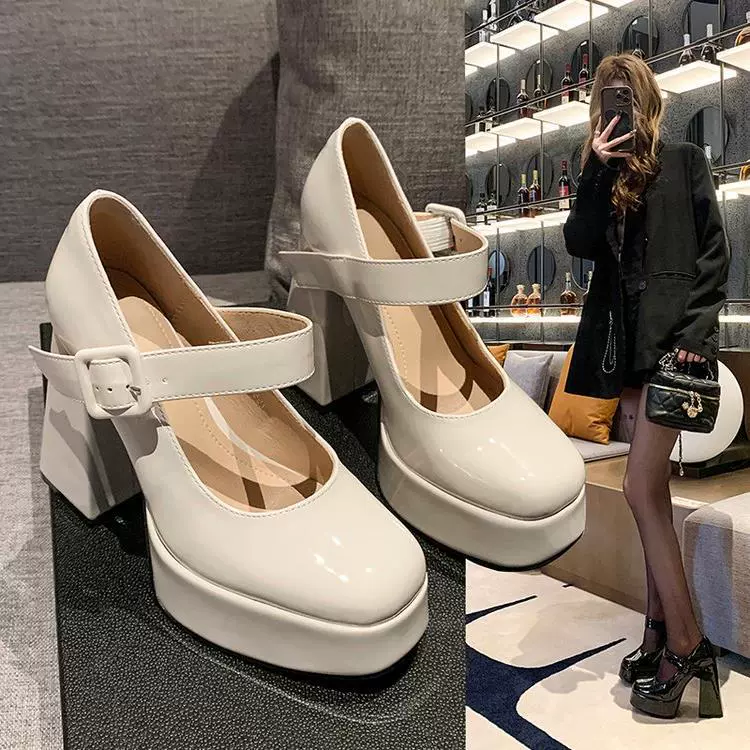 Элегантные высококачественные туфли Mary Jane, женские туфли 2024 года, новый нишевый дизайн, однослойные туфли на массивном каблуке, французский квадратный носок, высокие каблуки