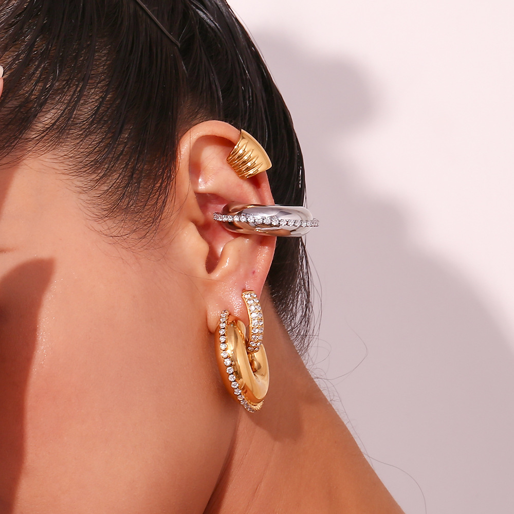 Stainless Steel Material Geometric Pattern PVD Coated Real Gold Plated Geometric Stainless Steel Waterproof Non Tarnish Earrings