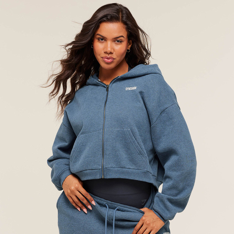 In-Stock Shark Autumn/Winter Heavyweight 330g Women's Short Large Terry Hooded Zipper Jacket Women's Trendy Brand Hooded Sweatshirt