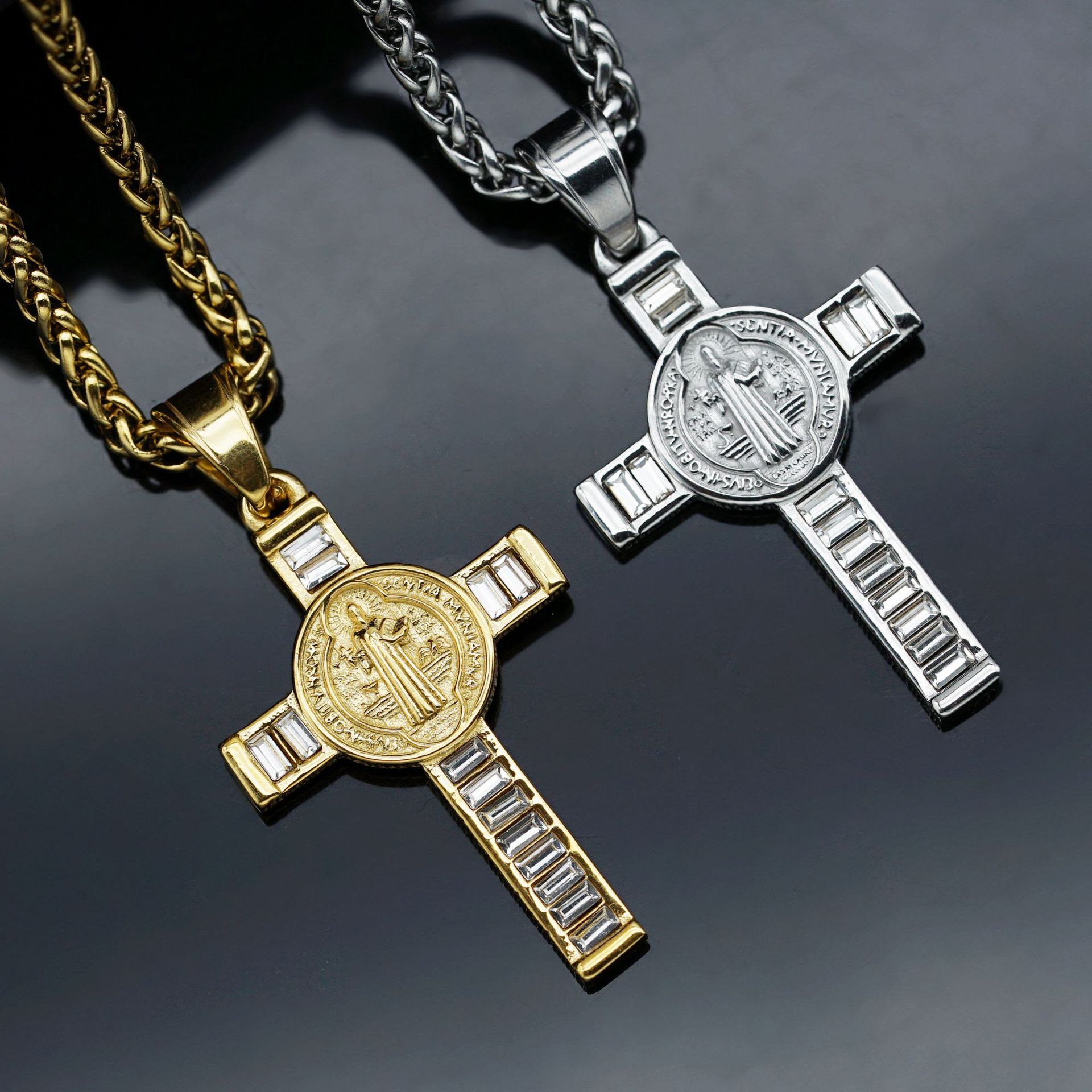 Cross Pattern Unisex Gender Polishing Design Hip-Hop 316 Stainless Steel Cross Men Pendant Necklaces