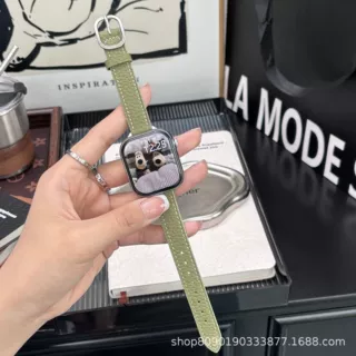 适用苹果iwatch11代se细款荔枝纹真皮日子扣Apple Watch10/9Ultra
