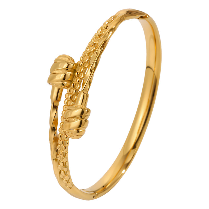 Pulsera de acero de titanio para mujer, sentido de alta gama, pulsera retro europea y americana que no se desvanece, oro de arena, apertura, circón, joyería de pulsera de acero inoxidable image 27