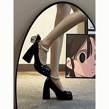 黑色玛丽珍小皮鞋女2025春秋新款厚底增高粗跟复古圆头高跟单鞋潮