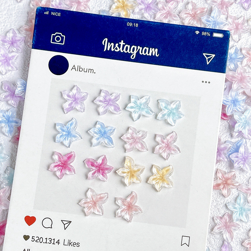 Gradient Transparent Flower Nail Art Accessories Resin Three-Dimensional Five-Petal Flower Fresh Style DIY Nail Decoration Accessories Wholesale