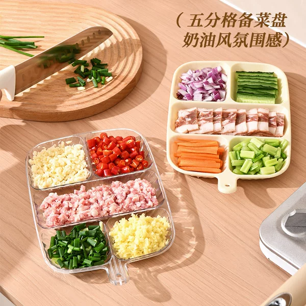 Five-Compartment and Four-Compartment Side Dish Tray, Creative Home Kitchen Prep Tray, Household Divided Tray for Hot Pot, Storage Organizer for Scallions, Ginger, and Garlic