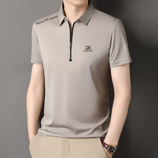 Live Broadcast Explosions Men's Zipper T-shirt Lapel Short-sleeved Summer Fashion All-match Middle-aged Dad High-end T-shirt Men's