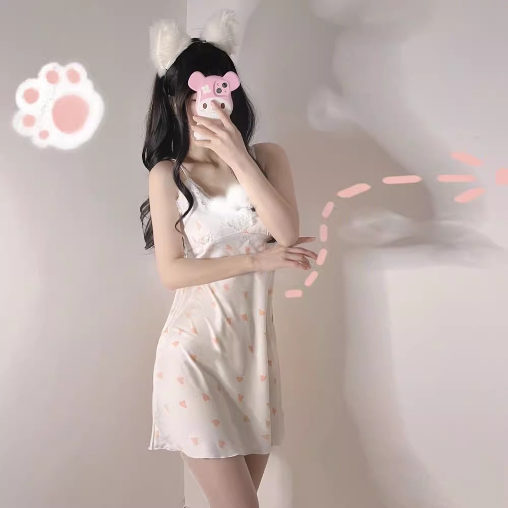 2025 con cojín de pecho pijama de verano puro lace de lazos vestido de pijama vestido de amor sexy ropa para el hogar