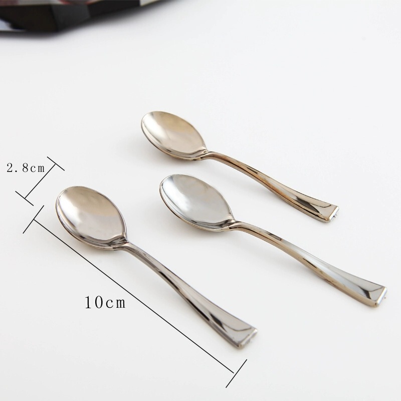 Disposable knife and fork spoon electroplated silver spoon mini fork imitation metal fork spoon cake fork independent packaging 100 pieces