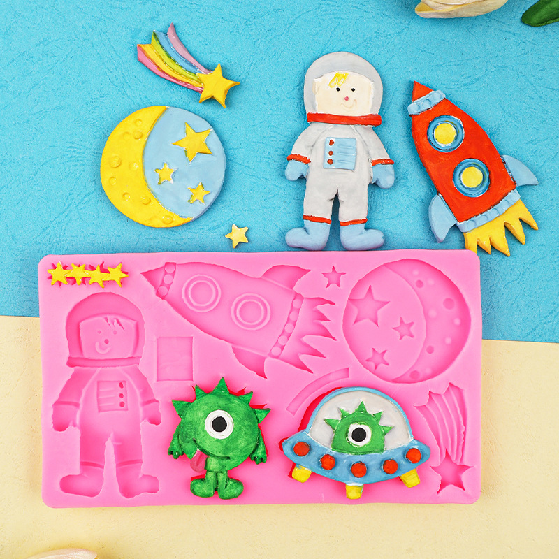 Astronauta espacial Rocket Planet Molde de silicona Decoración de horneado creativo Molde de Pace seco de fondant de chocolate