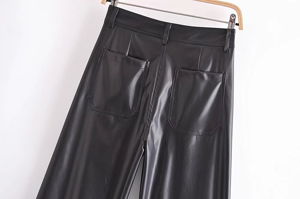 navy style imitation leather straight leg leather pants nihaostyles clothing wholesale NSAM82406