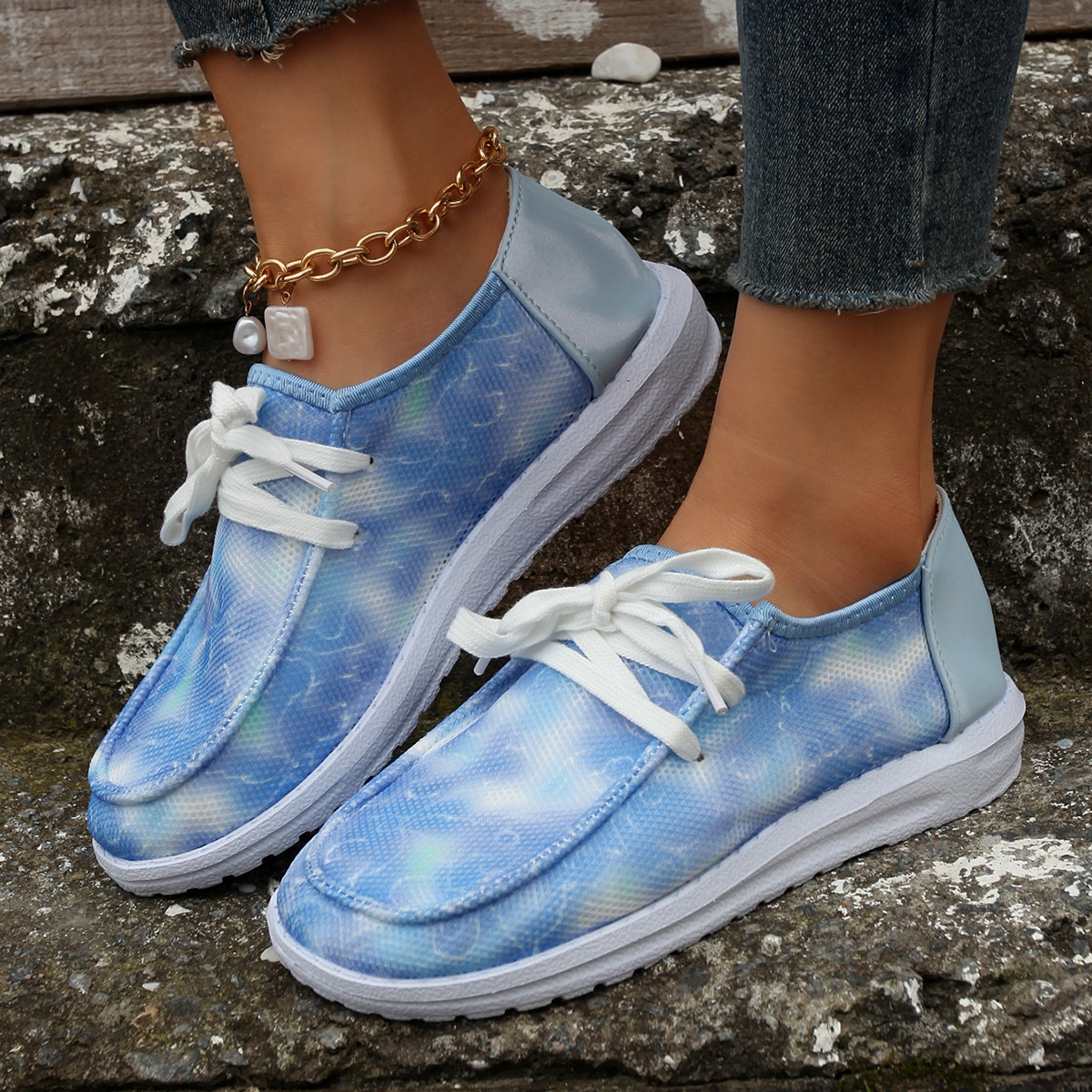 Women's Shoes large size color matching low top shoes flat round head graffiti canvas breathable sneakers _voghion.com
