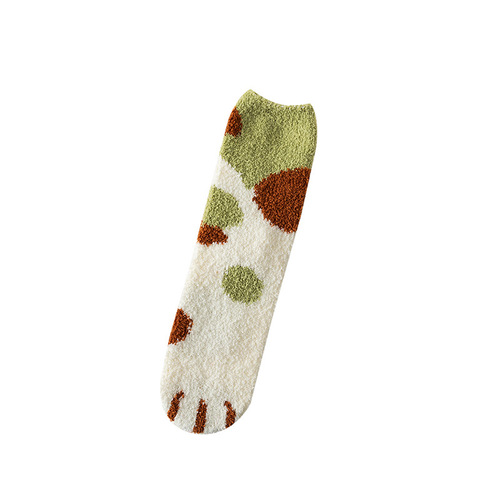 Cat Claw Coral Velvet Socks Women's Autumn and Winter Home Socks Thickened Warmth Postpartum Sleep Mid-calf Socks Cold-Resistant Floor Socks