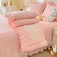 A类浪漫蝴蝶结夏凉被夹棉床盖四件套可机洗三件套蕾丝空调薄被子