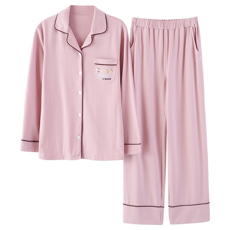 Pijamas 100% algodón de manga larga primavera y otoño ropa para el hogar Otoño e Invierno de las mujeres solapa nueva mamá suelta casual verano