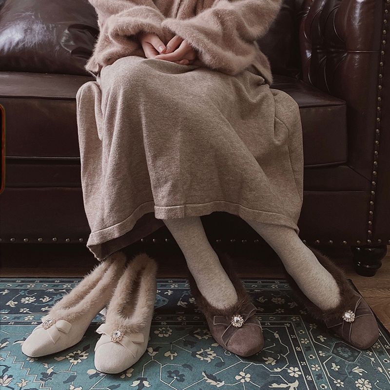 毛毛鞋女秋冬新款外穿粗跟温柔高跟鞋法式复古小众单鞋简约百搭范