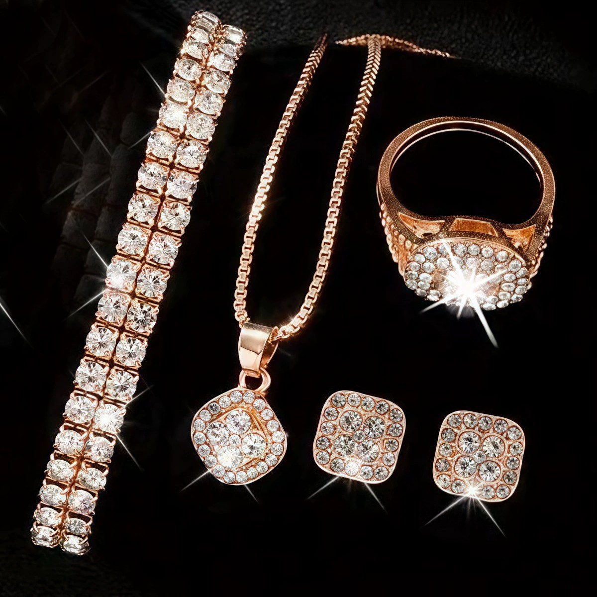 Rose gold jewelry four-piece set (excluding watch)
