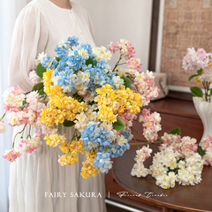 小清新シミュレーション花束単枝アンドロメダ桜長枝カラフルバイオニック桜客間絹花生け花装飾造花