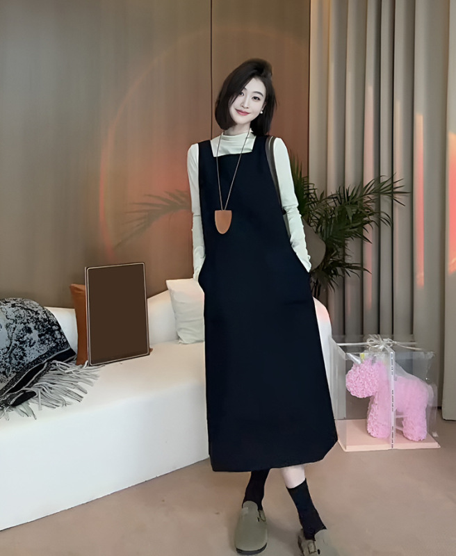 韩系chic高级感套装2025新款春秋绝美背带套装连衣裙子长裙两件套|undefined