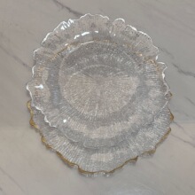 外贸工厂批发欧式轻奢塑料盘Charger Plate 金边透明水果餐盘糕点