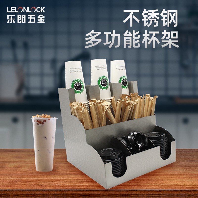 Acero inoxidable bar comercial estante de almacenamiento tres capas nueve grados tienda de té de leche taza de papel taza de taza de café estante de almacenamiento