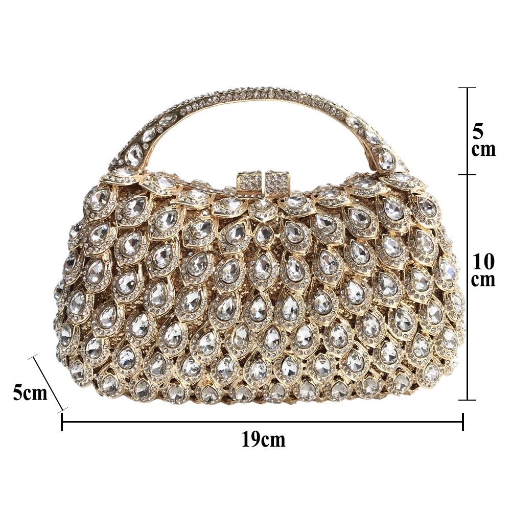 Fábrica de suministro transfronterizo venta directa de bolsas de diamantes de banquete europeas y estadounidenses bolsas de mano de diamantes de metal vacío caja dura bolsas de mujer