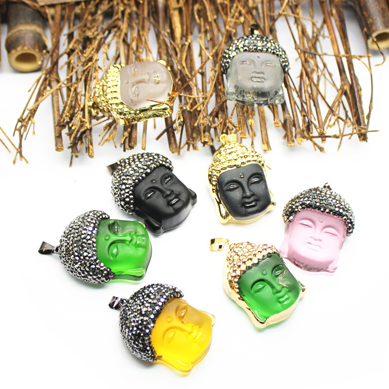 30g Weight Pendant Jewelry Making Type 1 Piece Quantity Daily Occasion glass Material Portrait, Buddha head Pattern Unisex Gender Retro Style 1 Piece Glass Portrait Buddha Head Pendant 无