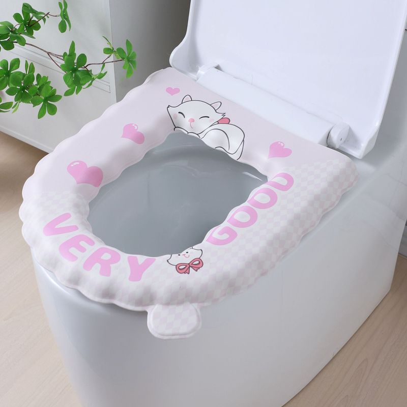 防水・防寒・四季通用トイレマット、発泡EVA製、漫画風縁飾り付き便座カバー、洗濯不要の便座カバー・シートクッション|undefined
