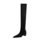 009-20 Pointed knee length boots for women in autumn and winter, new elastic thin boots, thick heels, suede, thin, versatile high boots