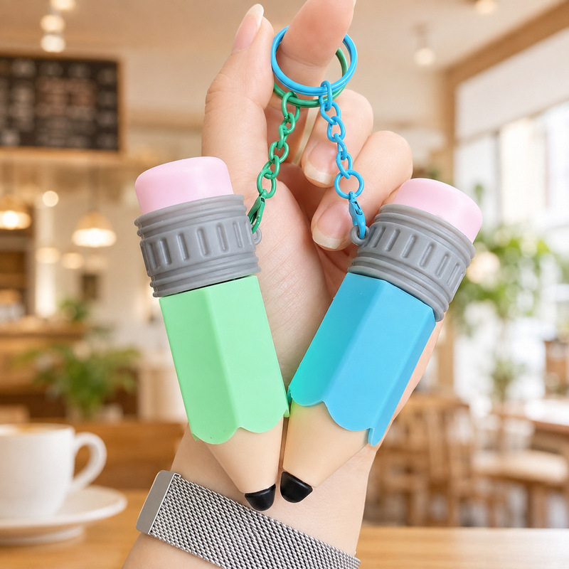Creative Press-to-Relax Pencil Keychain, Fun Press-Down Student Bag Pendant, Stress-Relief Stationery, Claw Machine Small Gift