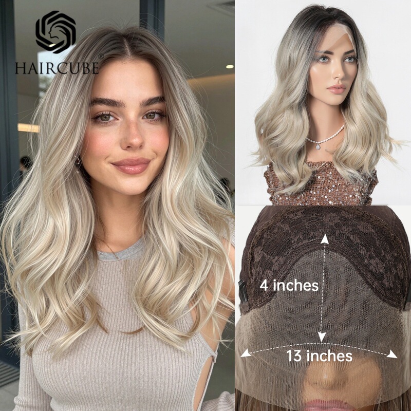 13*4 Front Lace Wig with Middle Parting, Popular on Temu, Gradient Dyed, Stylish Medium-Length Hair Wig, Wholesale Price