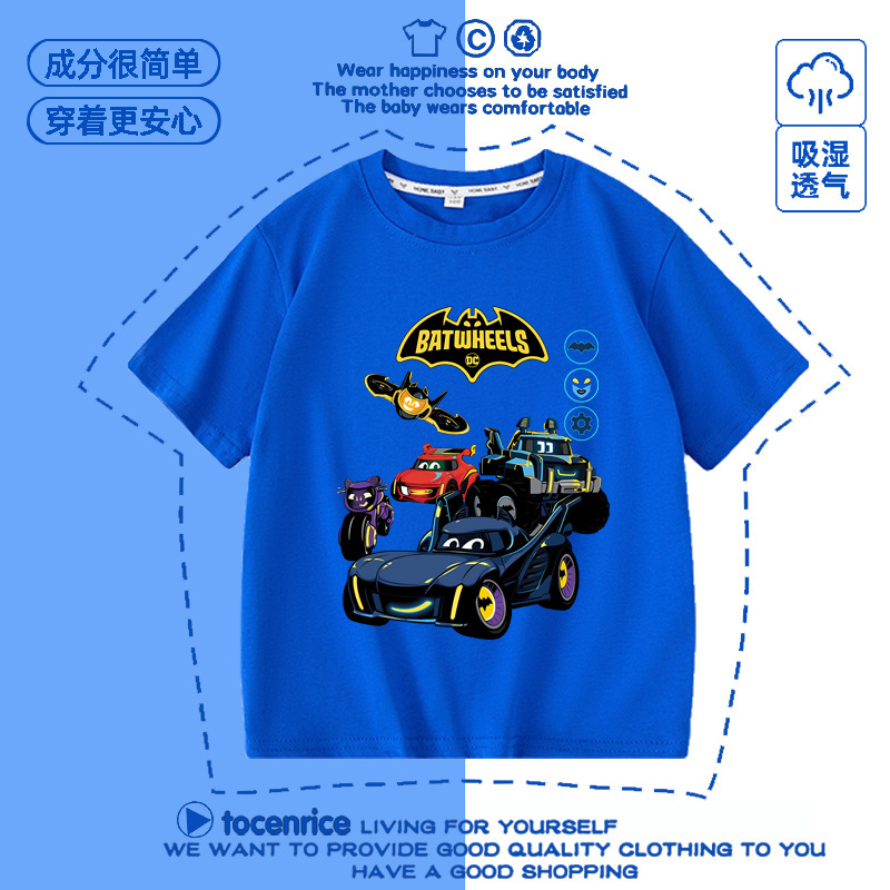 2024 Summer Boys McQueen Racing Story Cartoon Animation Printed Crewneck Breathable Short-sleeved T-shirt Trendy