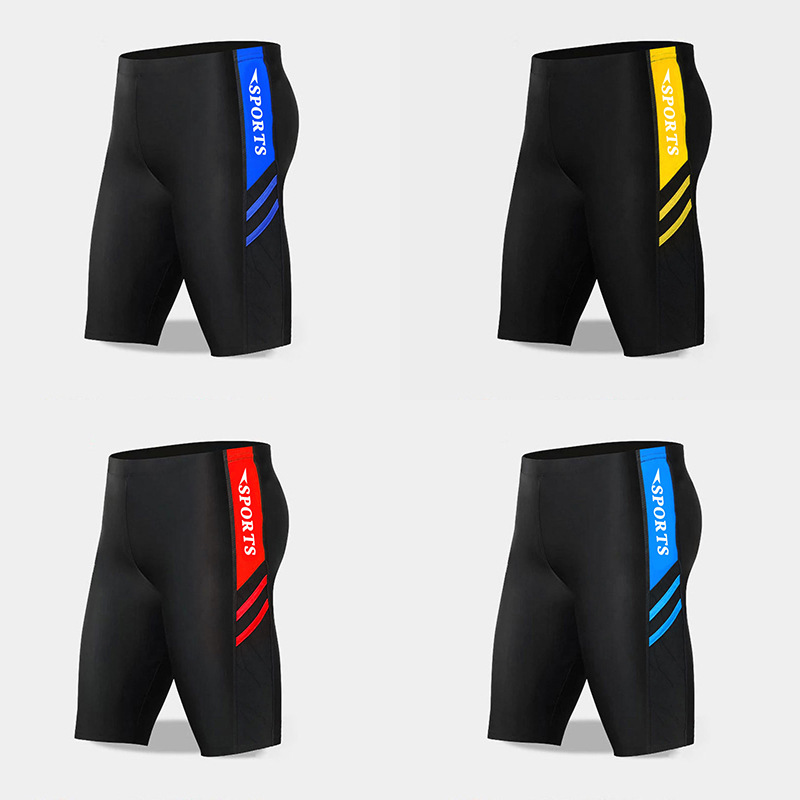Bañador quinto pantalones de los hombres entrenamiento profesional boxeador anti-vergüenza delgada de aguas termales de secado rápido equipo de natación largo bañador