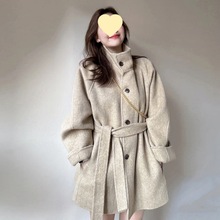 2025秋冬中长款双面绒毛呢外套女名媛爆款立领小个子短款呢子大衣