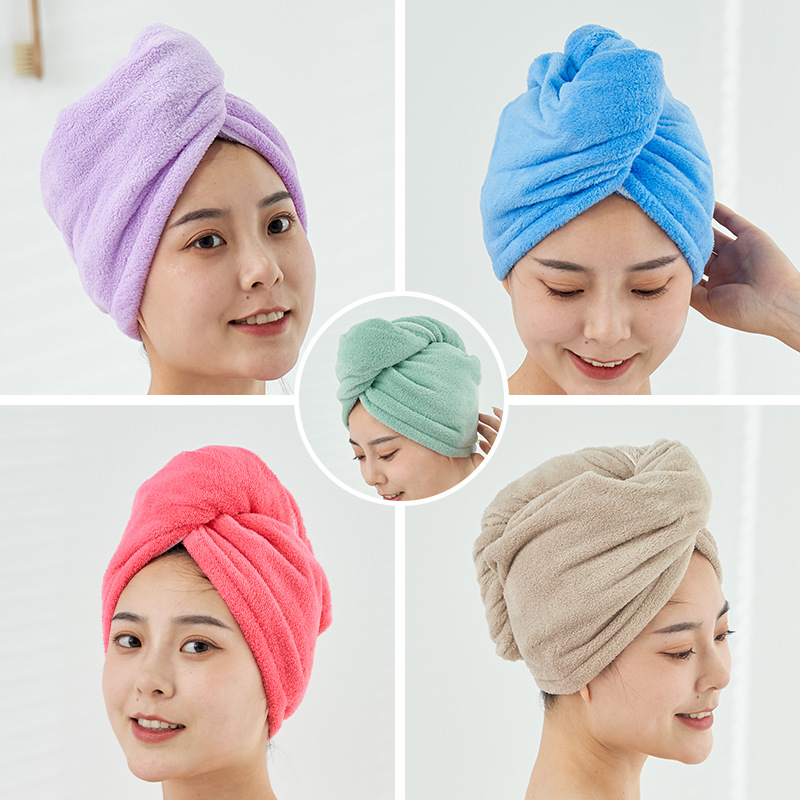 Wholesale new coral velvet hair drying cap for women's home shampoo and turban plain dry hair towel thickened absorbent shower cap