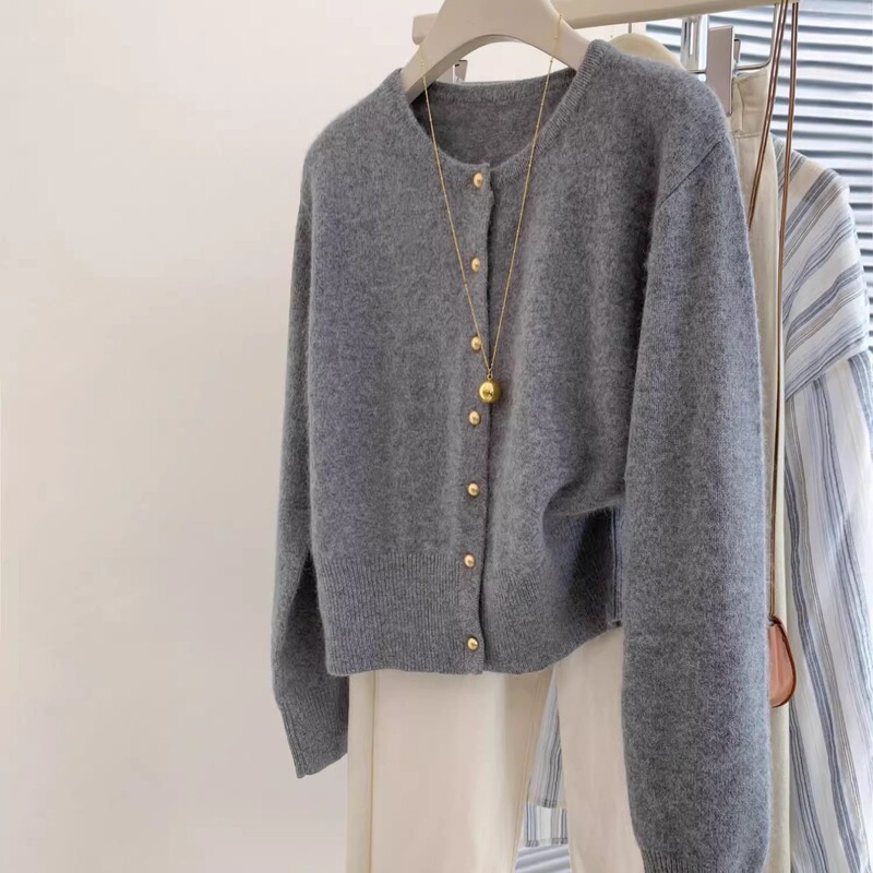 2025 Autumn and Winter Solid Color Right Shoulder Knitted Cardigan Tops Women's Sweater Wool Cashmere Long Sleeve Knitted Sweater Easiest for Match Top 2025 Autumn and Winter Solid Color Right Shoulder Knitted Cardigan Tops Women's Sweater Wool Cashmere Long Sleeve Knitted Sweater Easiest for Match Top