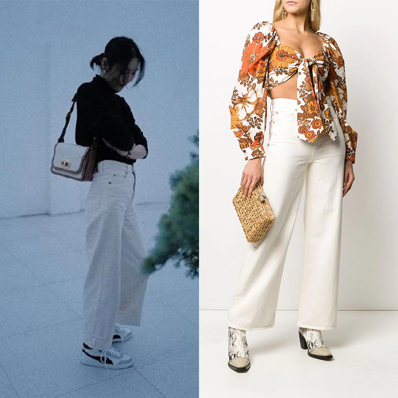 Special Offer: Re High-Waisted Straight-Leg Full-Length Pants, Loose Fit, Height-Enhancing, Washed Cotton Seed White Denim Long Pants for Women